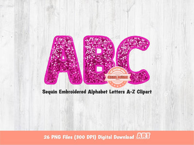 Pink Sequin Letters PNG, Original Designer Faux Embroidered Royal Fuchsia Glitter Sequins Alphabet Set Clipart, October PNG Digital Download