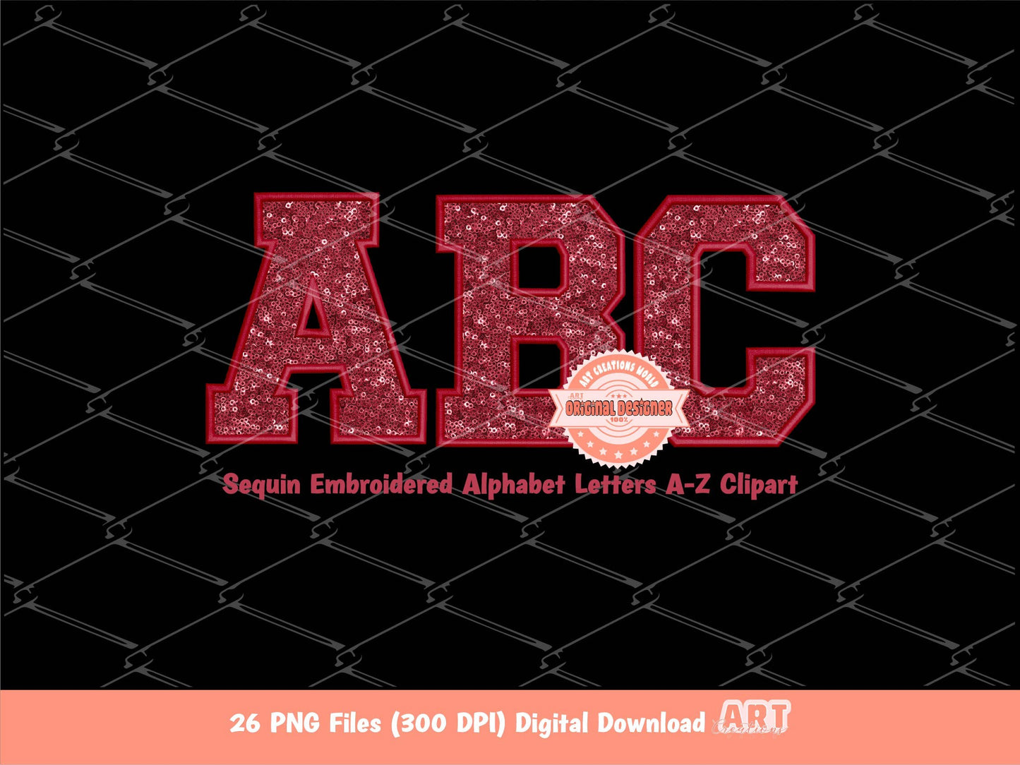 Red Wine Sequin Letters PNG, Original Varsity Alphabet Set Clipart with Faux Embroidery Maroon Glitter Sequins,  alpha A-Z Digital Download