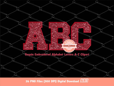 Red Wine Sequin Letters PNG, Original Varsity Alphabet Set Clipart with Faux Embroidery Maroon Glitter Sequins,  alpha A-Z Digital Download