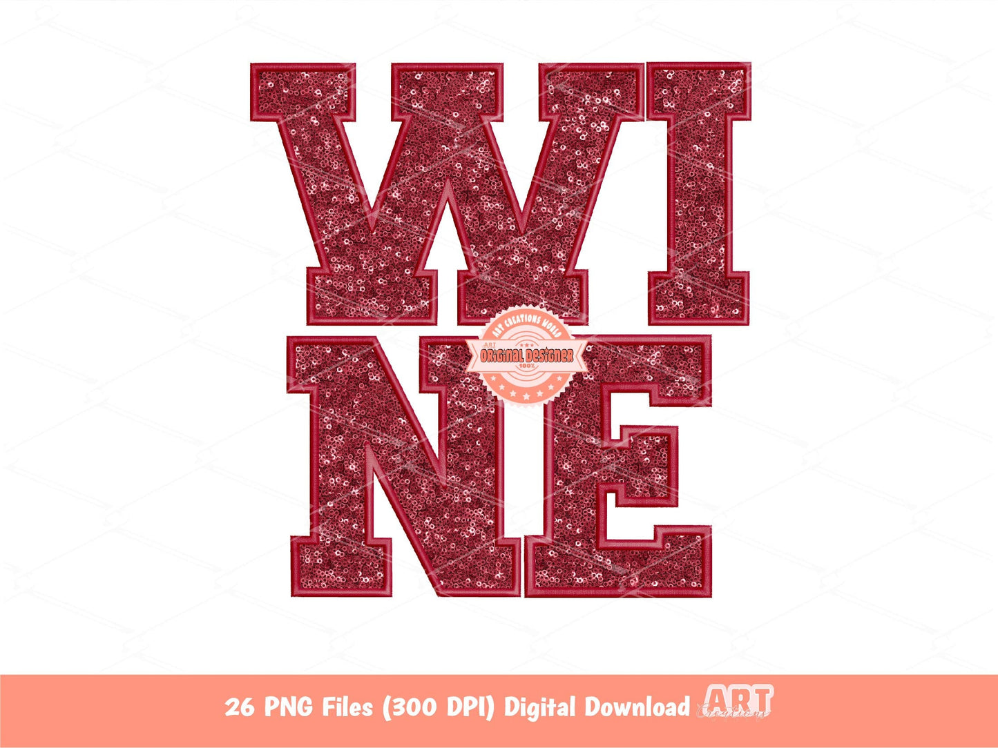 Red Wine Sequin Letters PNG, Original Varsity Alphabet Set Clipart with Faux Embroidery Maroon Glitter Sequins,  alpha A-Z Digital Download