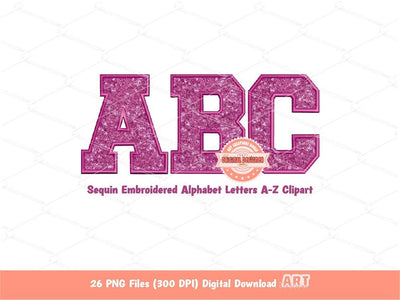 Light Magenta Sequin Letters PNG, Original Varsity Alphabet Set Clipart with Faux Embroidery  Pinkish Purplish Pink Sequins Digital Download