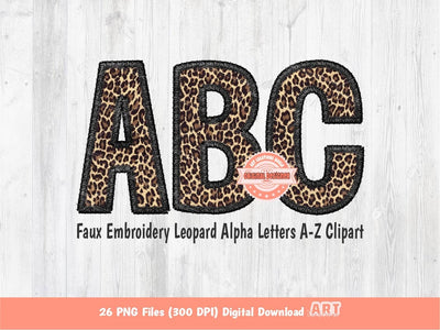 Faux Embroidery Leopard Letters PNG, Cheetah Print Wild Alpha Set Clipart, Black Leopard Safari Alphabet Sublimation & DTF Digital Download