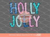 Holly Jolly Teacher Glitter Sequin PNG, Original Sparkle Pink Blue Doodle letters Christmas PNG Sublimation & DTF T Shirt Design Download