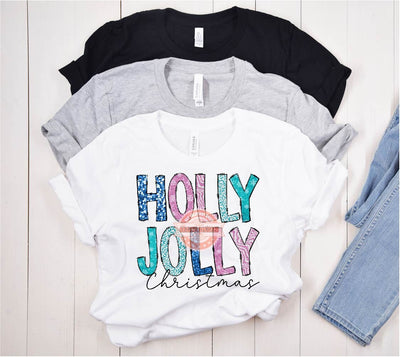 Holly Jolly Christmas Glitter Sequin PNG Bundle, Original Sparkle Pink Blue Doodle letters Xmas PNG Sublimation & DTF Shirt Design Download