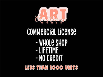 Commercial license LIFETIME for the whole shop, License for All Art Creations World Designs to sell physical items