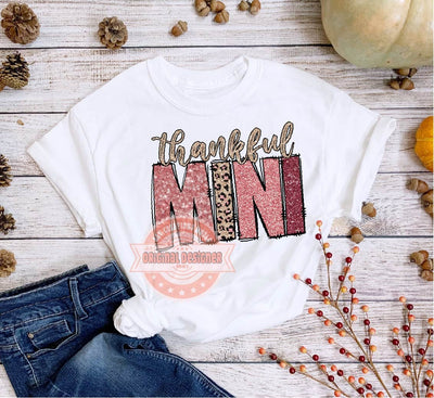 Thankful Mini PNG, Sequin Glitter Pink Beige Leopard Thanksgiving Daughter Png Sublimation, Cute Girly letters Shirt design Digital Download