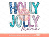 Holly Jolly Mama Glitter Sequin PNG, Original Sparkle Pink Blue Mom Doodle letters Christmas PNG Sublimation & DTF T Shirt Design Download