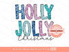 Holly Jolly Christmas Glitter Sequin PNG Bundle, Original Sparkle Pink Blue Doodle letters Xmas PNG Sublimation & DTF Shirt Design Download