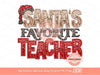 Santa's Favorite Teacher Sequin PNG, Original Christmas Teacher Faux Embroidery with Glitter Red and Leopard Sublimation Design Download