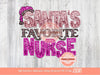 Pink Santa's Favorite Nurse Sequin PNG, Original Christmas Nurse Faux Embroidery with Glitter Leopard Sublimation T Shirt Design Download