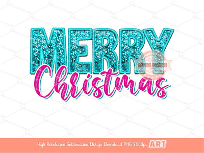 Pink Merry Christmas Sequin PNG Bundle, Original Xmas Faux Embroidery with Pink and Teal Blue Glitter sequins Png Sublimation & DTF Digital