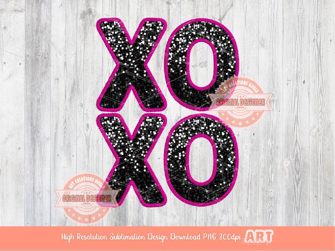 Xoxo Sequin PNG Bundle, Original Faux Embroidery Glitter Red, Black, Pink Valentines Day Png Sublimation Valentine shirt Digital Download