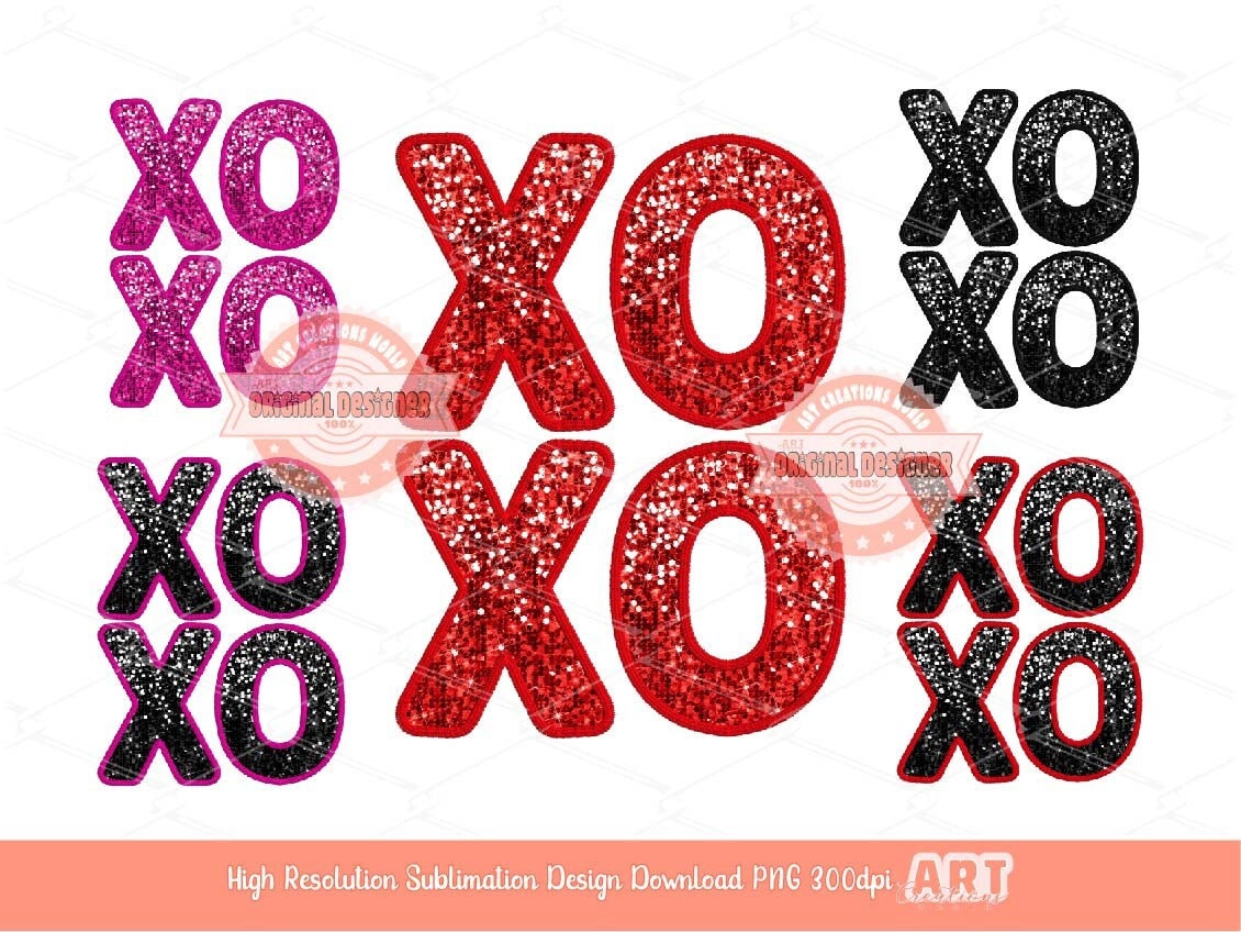 Xoxo Sequin PNG Bundle, Original Faux Embroidery Glitter Red, Black, Pink Valentines Day Png Sublimation Valentine shirt Digital Download