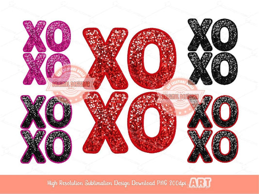 Xoxo Sequin PNG Bundle, Original Faux Embroidery Glitter Red, Black, Pink Valentines Day Png Sublimation Valentine shirt Digital Download