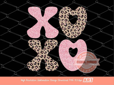 Xoxo Pink Leopard Glitter PNG, Original Glam sparkle Light Pink Heart Valentines Day Png Sublimation Valentine T shirt Design Download