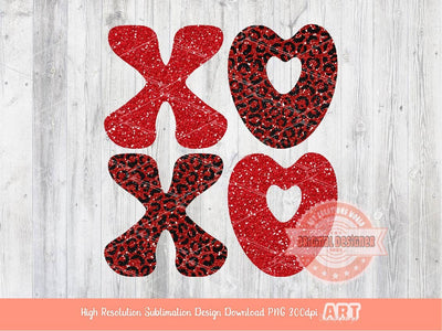 Xoxo Red Leopard Glitter PNG, Original Glam sparkle Red Cheetah print Valentines Day Png Sublimation Dtf Valentine T shirt Design Download