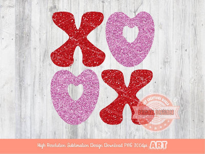 Xoxo Pink Red Glitter PNG, Original Glam sparkle Heart Love Valentines Day Png Sublimation & DTF Print Valentine T shirt Design Download