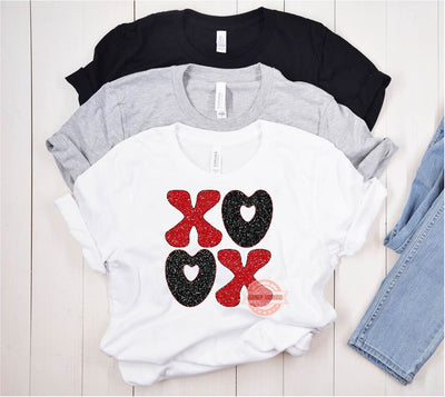 Xoxo Black Red Glitter PNG, Original Glam sparkle Heart Love Valentines Day Png Sublimation & DTF Print Valentine T shirt Design Download