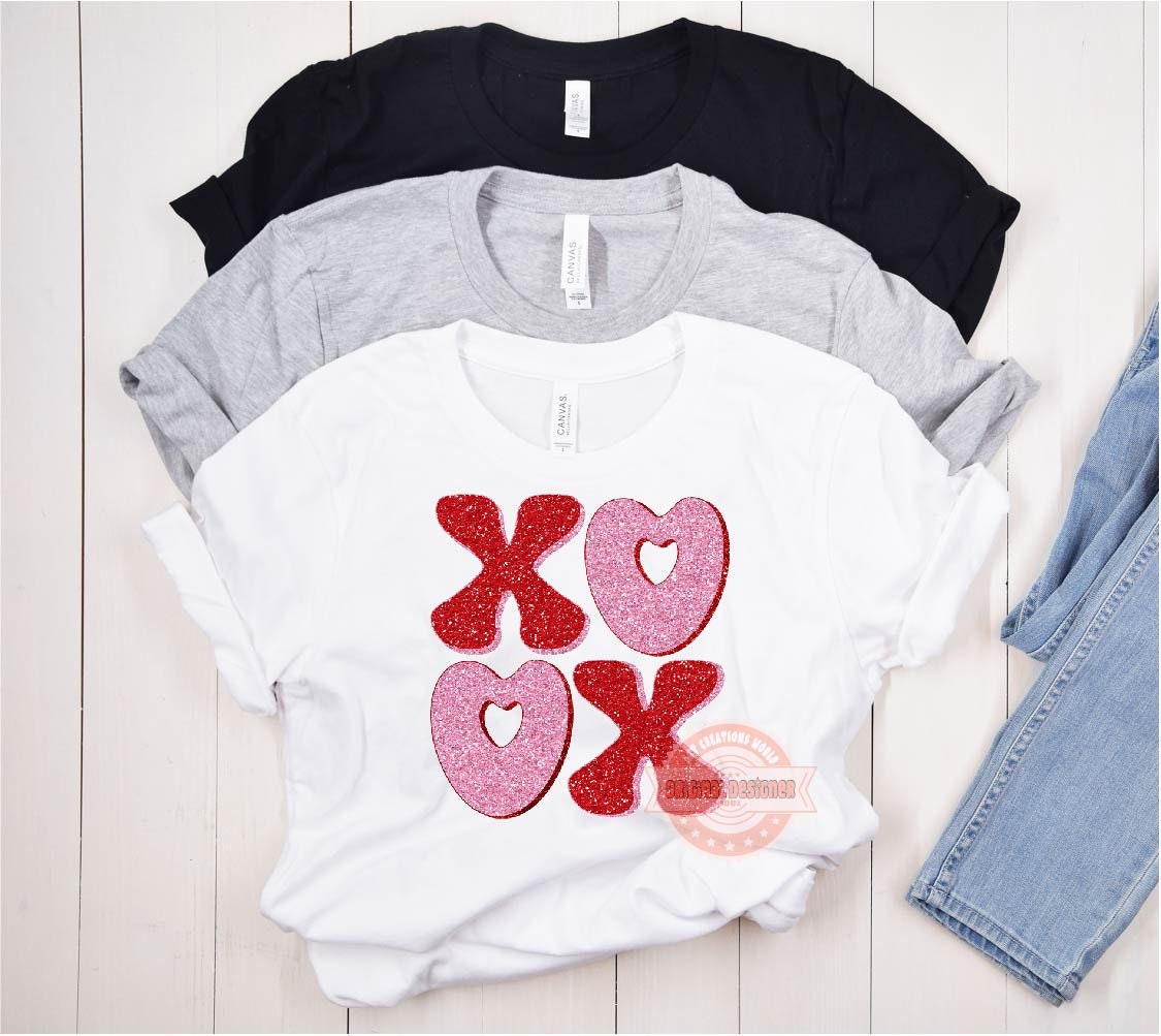 Xoxo Pink Red Glitter PNG, Original Art Glam sparkle Heart Love Valentines Day Png Sublimation & DTF Print Valentine T shirt Design Download