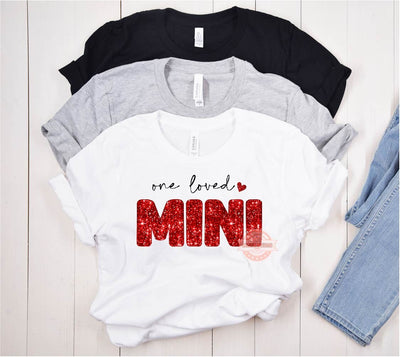 One Loved Mini Glitter PNG, Red Disco Sequin Heart Love Valentines Day Png Sublimation & DTF Print Valentine T shirt Design Download