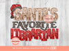 Santa's Favorite Librarian Sequin PNG, Original Christmas Librarian Faux Embroidery with Glitter Red and Leopard Sublimation Design Download