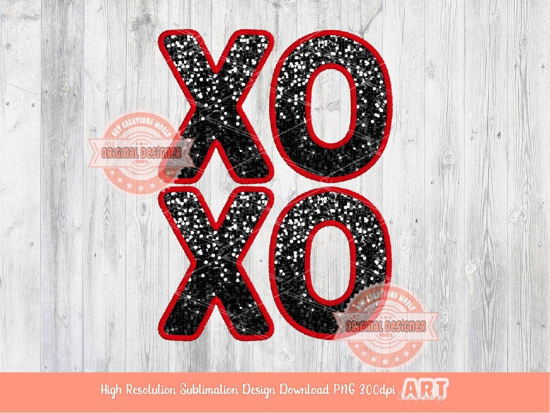 Xoxo Sequin PNG Bundle, Original Faux Embroidery Glitter Red, Black, Pink Valentines Day Png Sublimation Valentine shirt Digital Download