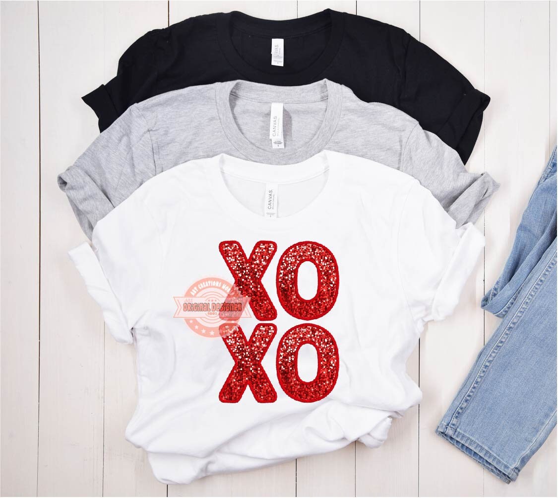 Xoxo Sequin PNG Bundle, Original Faux Embroidery Glitter Red, Black, Pink Valentines Day Png Sublimation Valentine shirt Digital Download