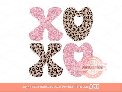 Xoxo Pink Leopard Glitter PNG, Original Glam sparkle Light Pink Heart Valentines Day Png Sublimation Valentine T shirt Design Download