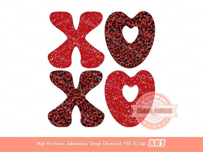 Xoxo Red Leopard Glitter PNG, Original Glam sparkle Red Cheetah print Valentines Day Png Sublimation Dtf Valentine T shirt Design Download