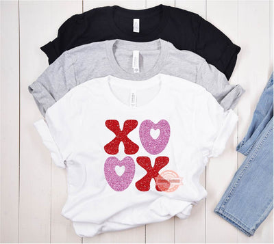 Xoxo Pink Red Glitter PNG, Original Glam sparkle Heart Love Valentines Day Png Sublimation & DTF Print Valentine T shirt Design Download