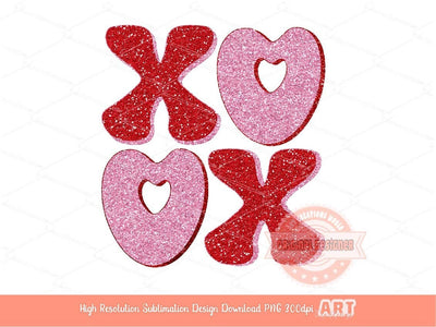 Xoxo Pink Red Glitter PNG, Original Art Glam sparkle Heart Love Valentines Day Png Sublimation & DTF Print Valentine T shirt Design Download