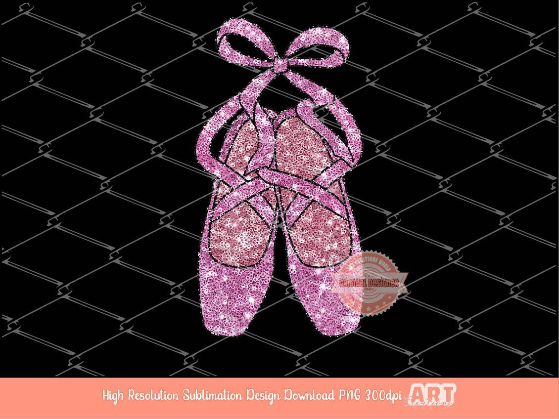 Ballerina Slippers Sequin PNG, Pink Glitter Ballet Shoes Clipart Dance Vibes Sublimation & DTF Print Ballet girl Dancer T shirt Design