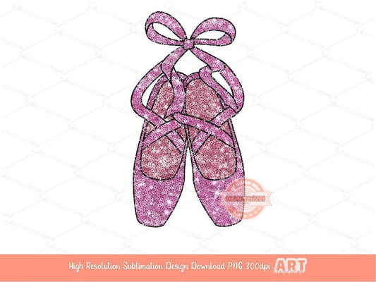 Ballerina Slippers Sequin PNG, Pink Glitter Ballet Shoes Clipart Dance Vibes Sublimation & DTF Print Ballet girl Dancer T shirt Design