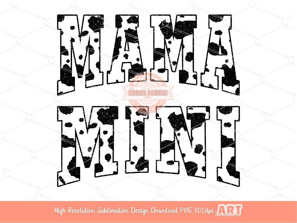 Mama Mini Glitter Cow Print PNG, Cute Western Mommy and me Varsity Shirt Design, Matching Mother & Daughter Sublimation Png Digital Download