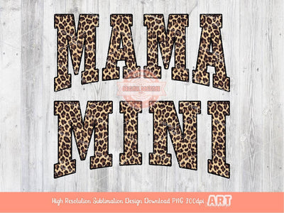 Mama Mini Leopard PNG, Cute Cheetah print Mommy and me Varsity Shirt Design, Matching Western Mother & Daughter Sublimation Digital Download