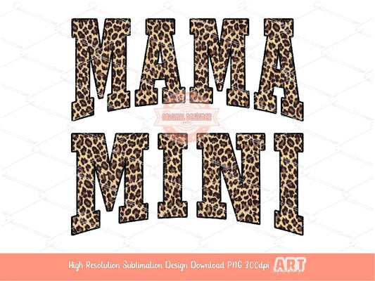 Mama Mini Leopard PNG, Cute Cheetah print Mommy and me Varsity Shirt Design, Matching Western Mother & Daughter Sublimation Digital Download