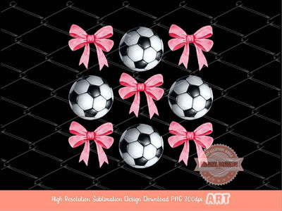 Coquette Soccer PNG, Watercolor Pink Ribbon Bows and Soccer balls PNG Sublimation Game Day Sport Mom T shirt Design Digital Download