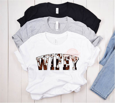 Wifey Cowhide PNG, Western black and brown Cow print Wife Png Sublimation Shirt Design Digital Download